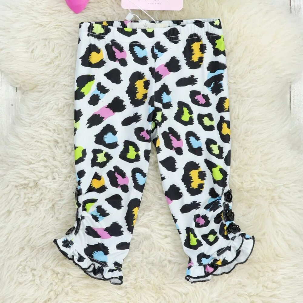 Marie Nicole Ruffle Capris - Neon Leopard (12-18m)